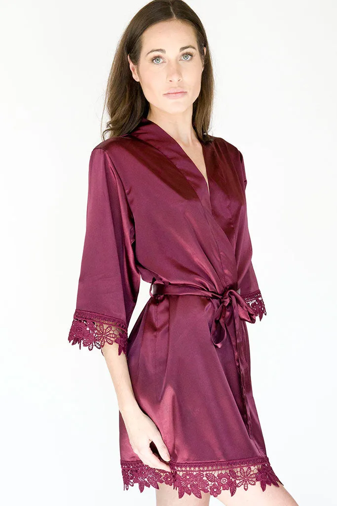 Wine Lila Lace Bridal Robe